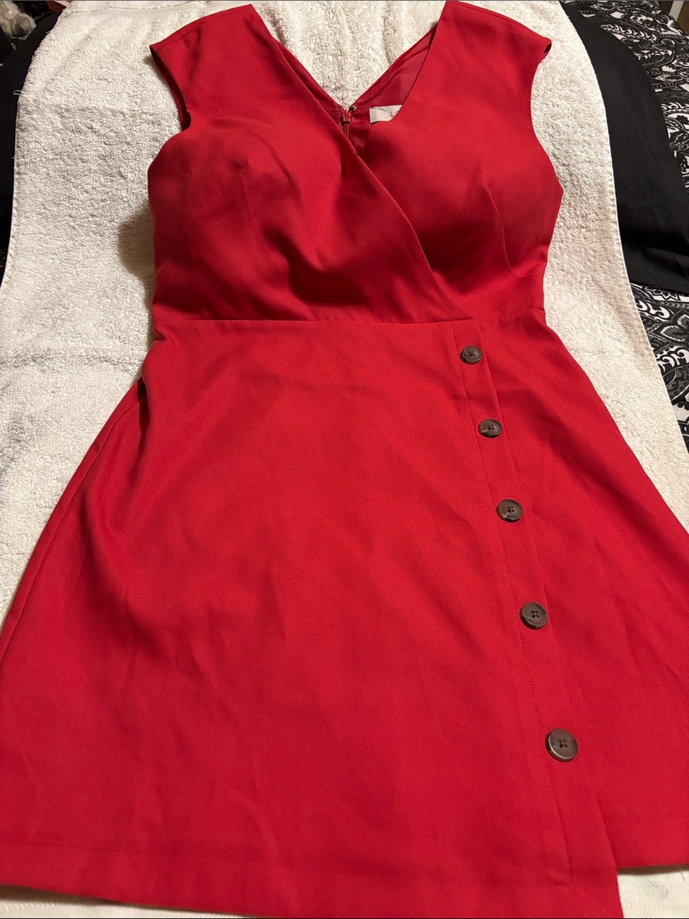LOFT Red Sleeveless Wrap Dress with Side Button Trim
